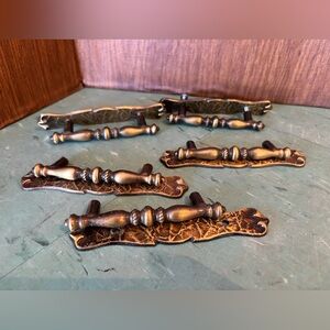 Set of 5 (10 pc) vintage Amerock brass/ bronze carriage house handles hardware